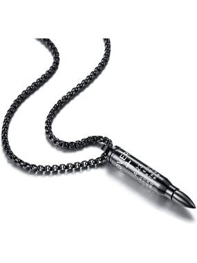 BIBLE verse proverb 4:23 stainless steel 22" chain cross bullet pendant necklace